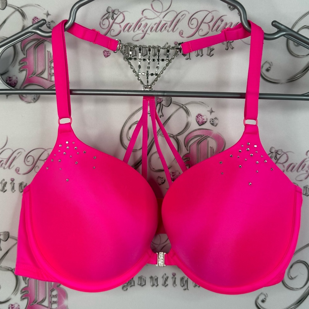 La SENZA beyond sexy bra rhinestone crystal back shiny Vibrant Pink Studded Bra